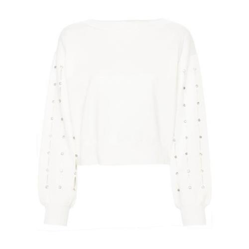 Hvid Rhinestone Sweater Cut-Out Stil