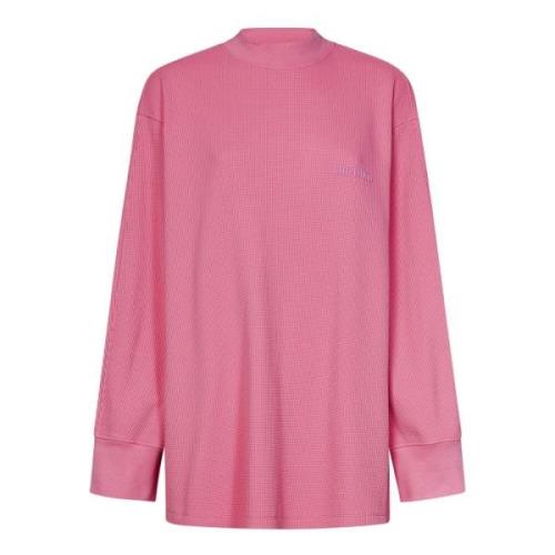 Pink Ribbet Bomuld Crewneck Langærmet Polo