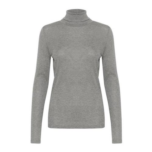 Rollneck Top Grå Melange Langærmet