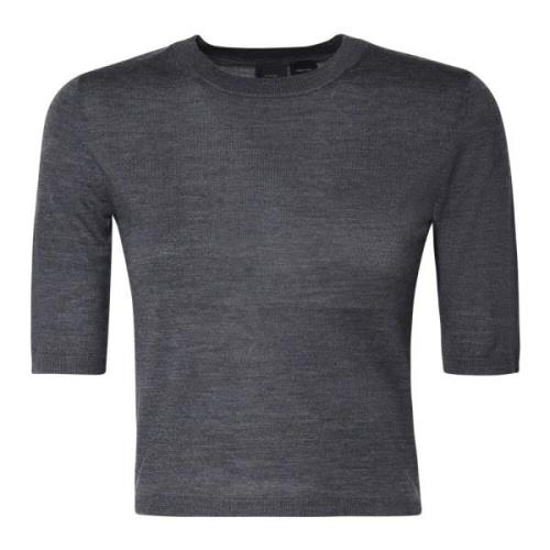 Grå Uld Crop Sweater Rund Krave