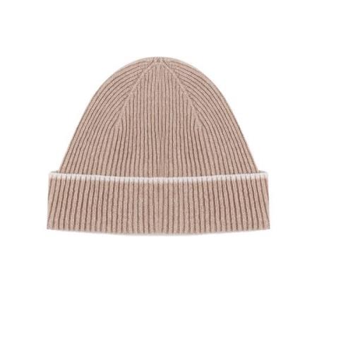 Kashmir Beanie Hat Elfenben Kamel Ribbet