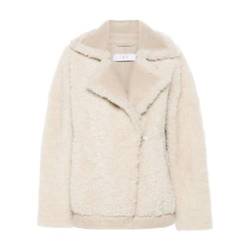 Beige Shearling Jakke Krog Øje