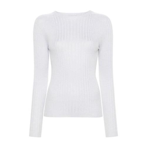 Lamé Ribstrik Sweater Hvid