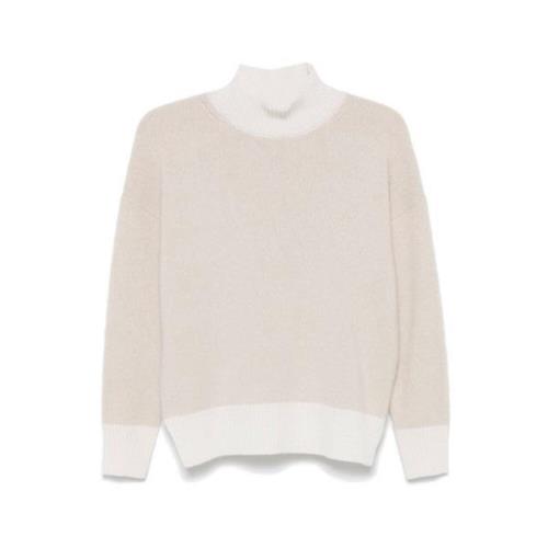 Beige Metallic Thread Turtleneck Jumper