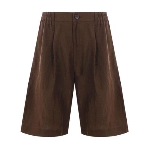 Brun Linnedshorts med Elastisk Talje