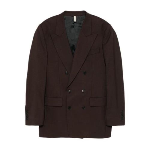 Brun Twill Vævet Dobbelt-Brygget Blazer