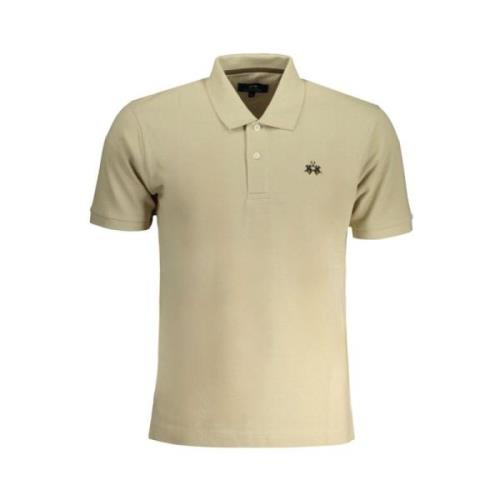 Beige Bomuldspolo med broderi