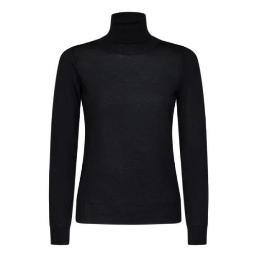 Sort Ribstrikket Turtleneck Sweater