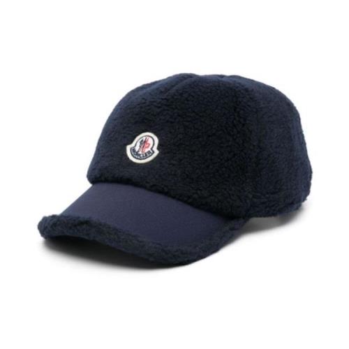 Blå Faux-Shearling Logo Patch Hat