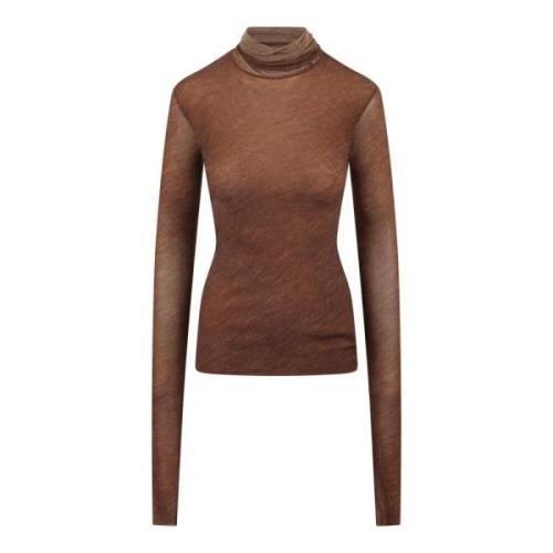 Trykt turtleneck jumper med draperet hals