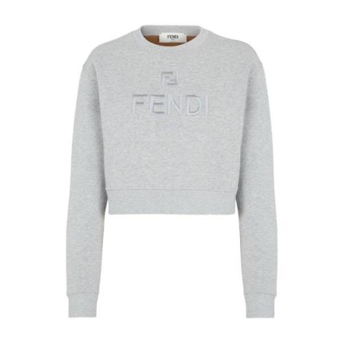 Broderet Crewneck Sweatshirt Grå Bomuld