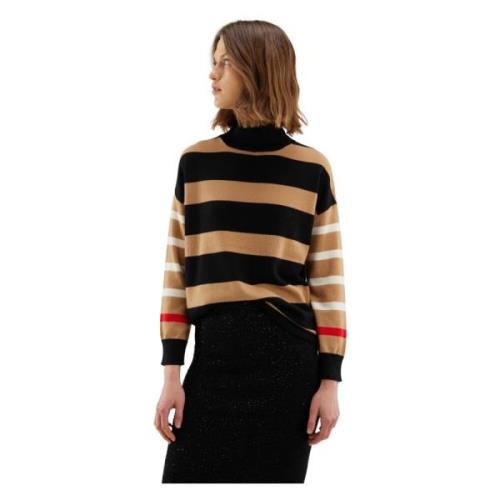 Stribet Uld Cashmere Højhalset Sweater