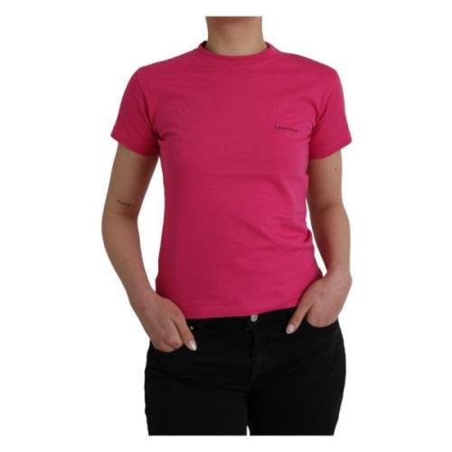 Pink Bomuld Rund Hals Kortærmet T-Shirt