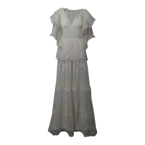 Hvid Silke Tiered Maxi Kjole