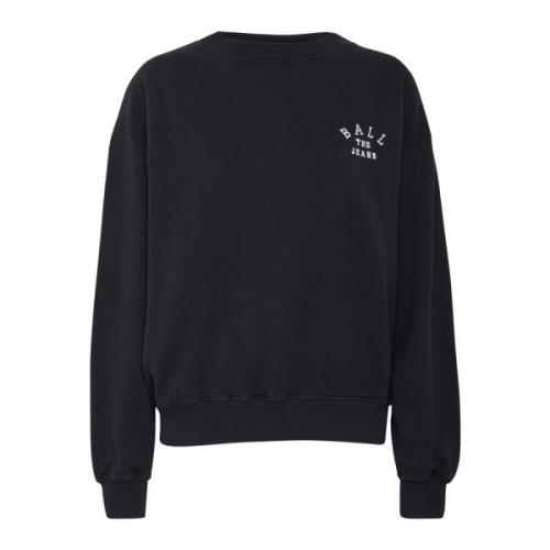 Sort Crewneck Sweatshirt med Broderet Logo