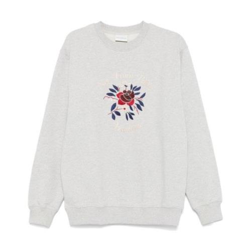 Grå Blomstret Broderet Sweater