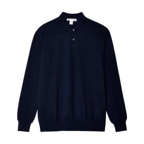 Navy Blue Ribbed Strikket Polo Skjorte