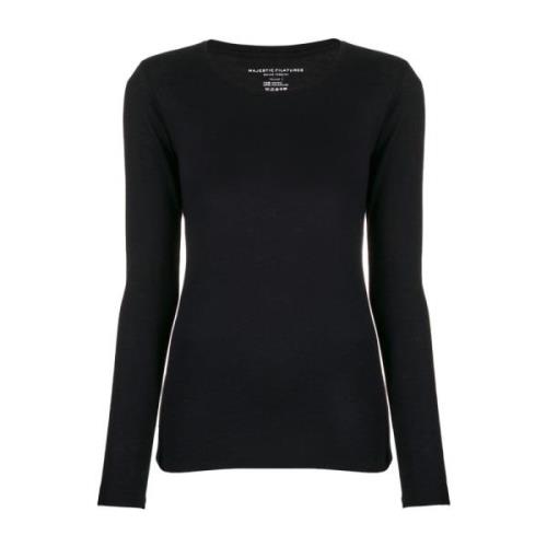 Navy Blue Bomuld Blandingsstrik Crew Neck Sweater