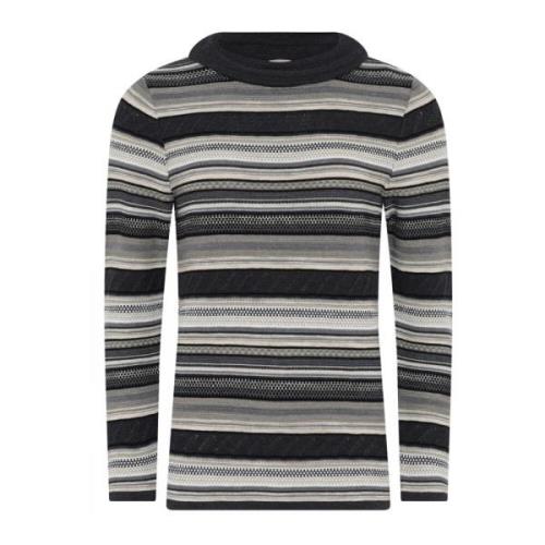 Stribet Jacquard Pullover Bluse Kul