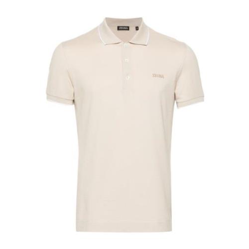 Beige Stribet Hvid Krave Polo Skjorte