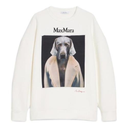 Hvid Sweater med Weimaraner Print