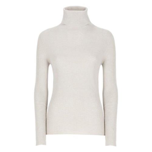 Beige Turtleneck Sweater med Lurex-detaljer