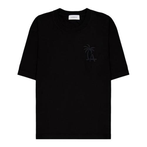 sort t-shirt med palme trykt logo