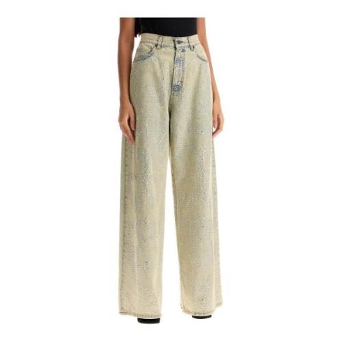 Rhinestone Wide Leg Denim Jeans