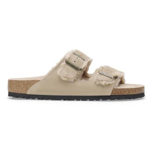 Shearling Taupe Læder Arizona Sliders