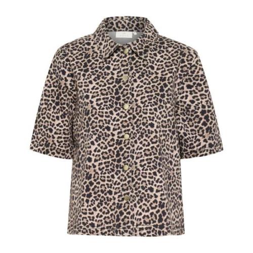 Denim skjorte med klassisk leopardprint