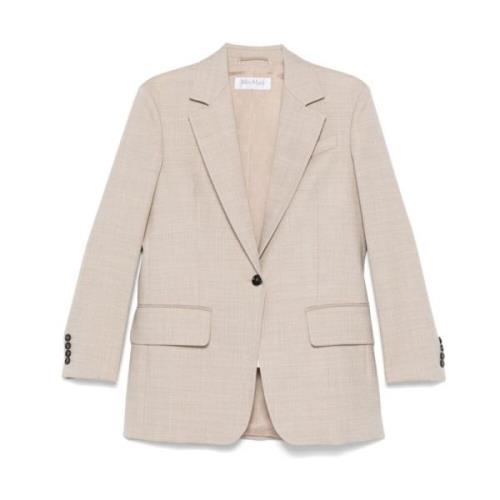 Beige Uld Blazer med Indsnit Revers