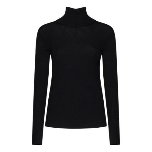 Sort Ribstrikket Turtleneck Sweater