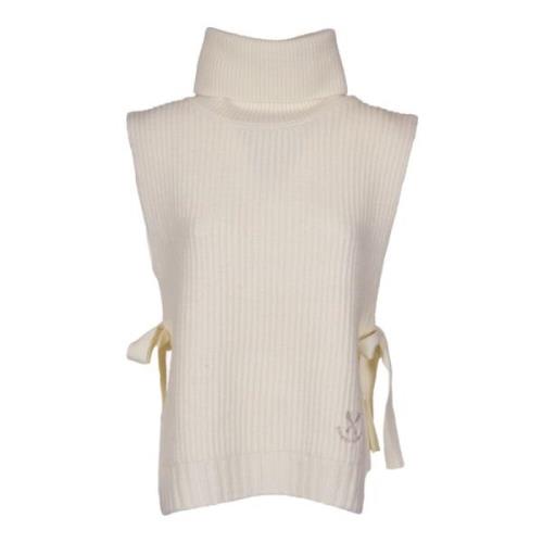 Beige Logo-Broderet Fiskerstrik Vest