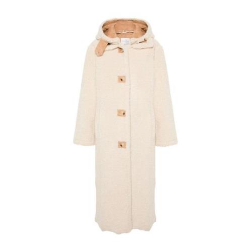 Beige Shearling Coat Aftagelig Hætte