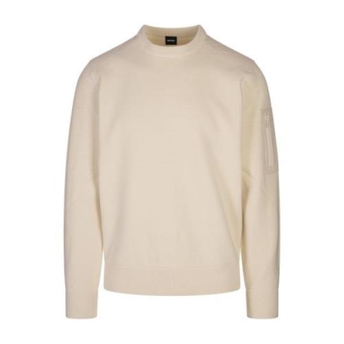 Hvid crew neck sweater med lomme