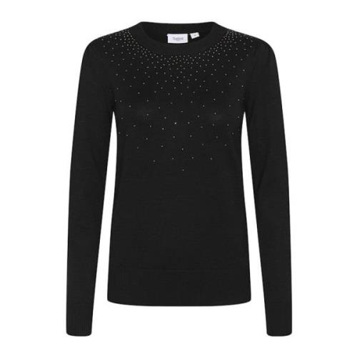 Sort Strik Pullover med Similisten Detalje