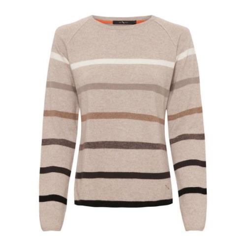 Stribet Cashmere Pullover i Beige Melange