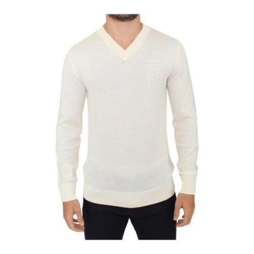 Hvid V-hals uldblanding pullover