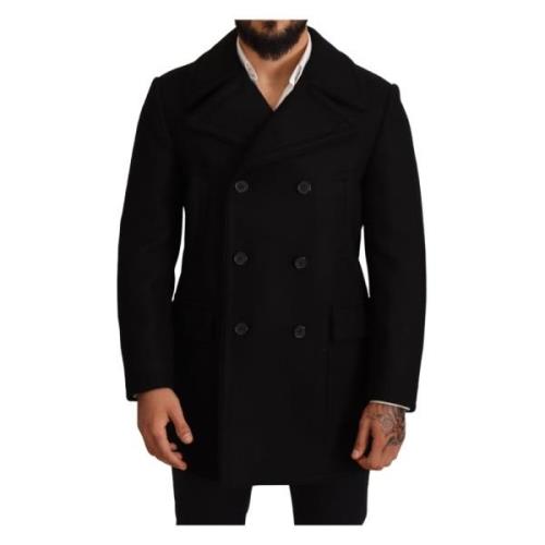 Elegant Sort Dobbelt-Brysk Trenchcoat