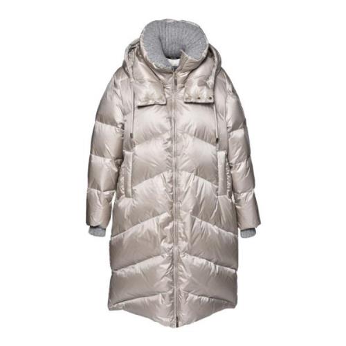 Long down jacket in light grey nylon