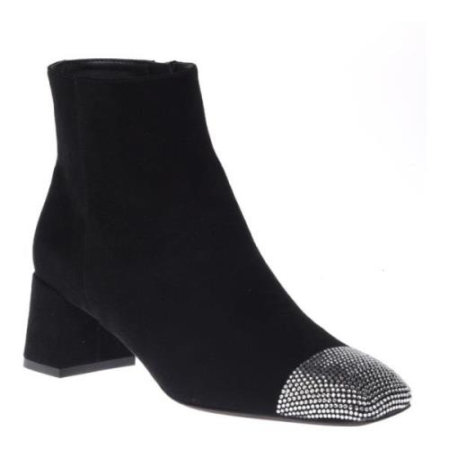 Ankle boots in black suede with rhinestones