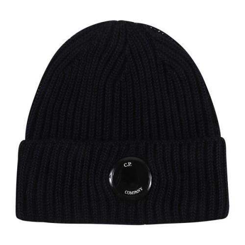 Blå Ribstrikket Beanie Hat