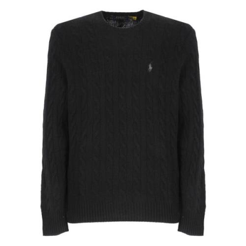 Sort Uld Kasjmir Sweater med Aran Broderier