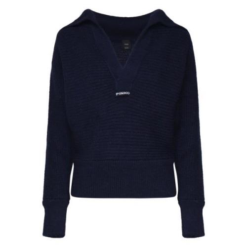 Navy V-Neck Striktrøje Sweater