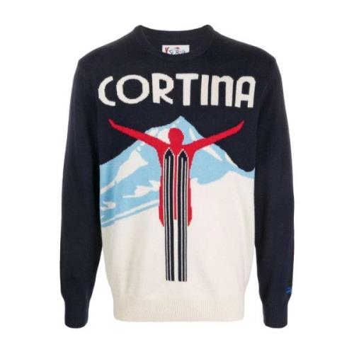 Intarsia Strik Sweater med Broderet Logo