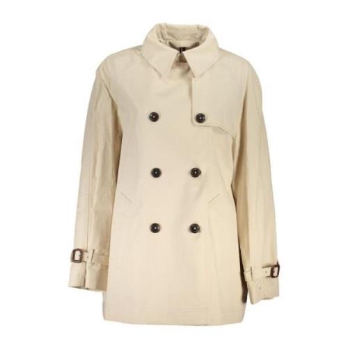 Beige Bomuld Trenchcoat med Lommer