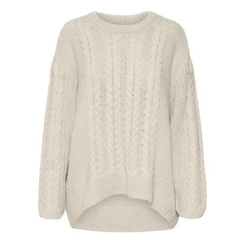 Beige Strik Rund Hals Sweater