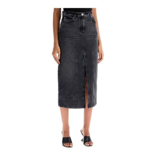 Vintage Wash Denim Midi Nederdel