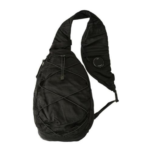 Sort Nylon Crossbody Taske med Justerbare Stropper