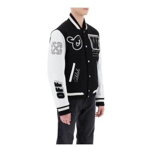 Varsity Bomber Jacket med lærmærmer